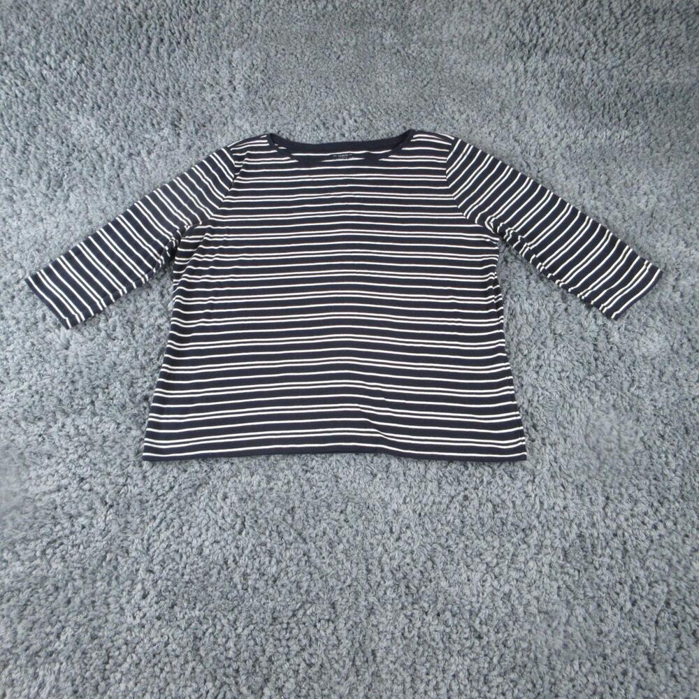 Talbots Shirt Womens 2XP Blue Stripe 3/4 Sleeve Boat Neck Cotton Jersey Top